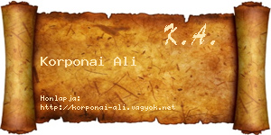 Korponai Ali névjegykártya